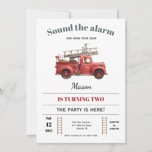 Fire Truck Birthday Invitation Sound the Alarm Kaart (Voorkant)