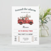 Fire Truck Birthday Invitation Sound the Alarm Kaart (Staand voorkant)