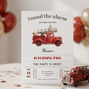 Fire Truck Birthday Invitation Sound the Alarm Kaart
