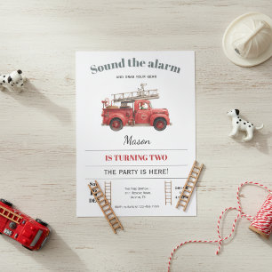 Fire Truck Birthday Invitation Sound the Alarm Kaart