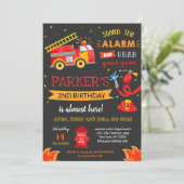 Fire Truck Birthday Party Invitation Fireman Kaart (Staand voorkant)