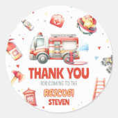 Fire Truck Birthday Party  Ronde Sticker (Voorkant)