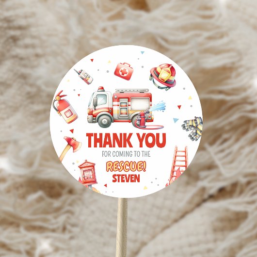 Fire Truck Birthday Party  Ronde Sticker