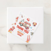 Fire Truck Birthday Party Square Bedankjes Labels (In situ)