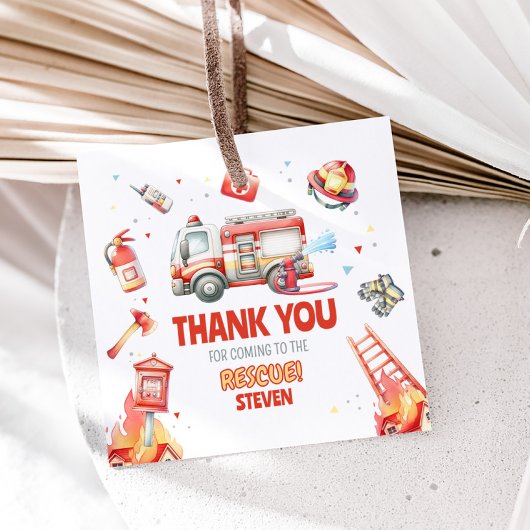 Fire Truck Birthday Party Square Bedankjes Labels