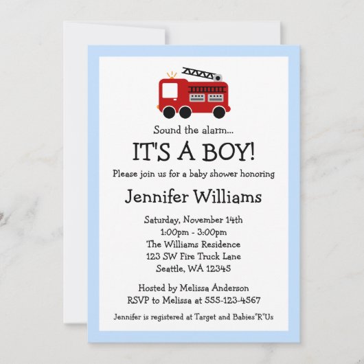 Fire Truck Boy Baby Shower-uitvindingen Kaart (Voorkant)