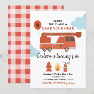 Fire Truck Boy Birthday Party Invitation Kaart