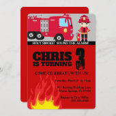 Fire Truck Boy Birthday Uitnodiging (Voorkant / Achterkant)