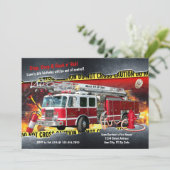Fire Truck Brandweerman Party Uitnodiging (Staand voorkant)