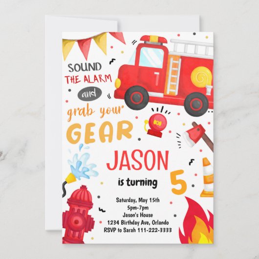 Fire Truck Brandweerman Uitnodiging Verjaardag (Voorkant)
