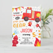 Fire Truck Brandweerman Uitnodiging Verjaardag (Staand voorkant)