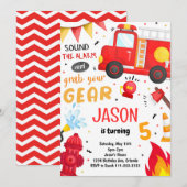 Fire Truck Brandweerman Uitnodiging Verjaardag (Voorkant / Achterkant)