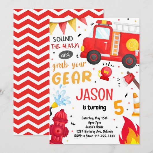 Fire Truck Brandweerman Uitnodiging Verjaardag (Voorkant / Achterkant)