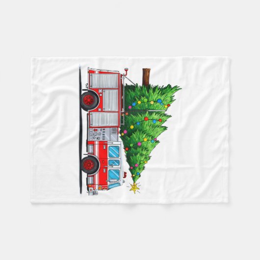 Fire Truck Christmas Tree Xmas Lights Firefighter Fleece Deken (Voorkant (Horizontaal))