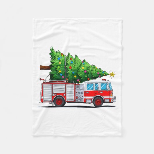 Fire Truck Christmas Tree Xmas Lights Firefighter Fleece Deken (Voorkant)