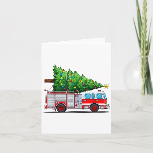 Fire Truck Christmas Tree Xmas Lights Firefighter Kaart (Voorkant)