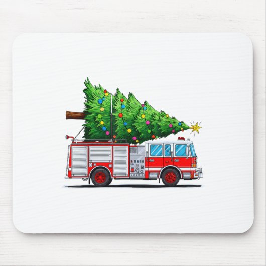 Fire Truck Christmas Tree Xmas Lights Firefighter  Muismat (Voorkant)