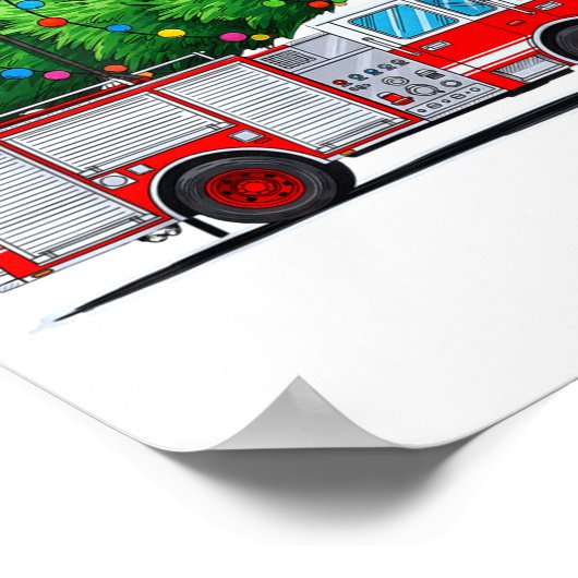 Fire Truck Christmas Tree Xmas Lights Firefighter  Poster (Hoek)
