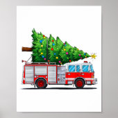 Fire Truck Christmas Tree Xmas Lights Firefighter  Poster (Voorkant)