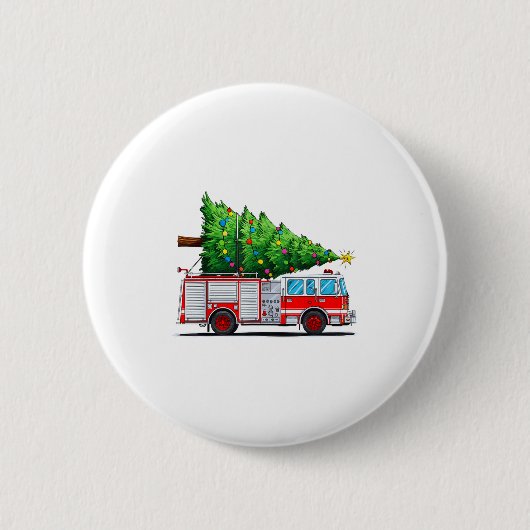 Fire Truck Christmas Tree Xmas Lights Firefighter  Ronde Button 5,7 Cm (Voorkant)