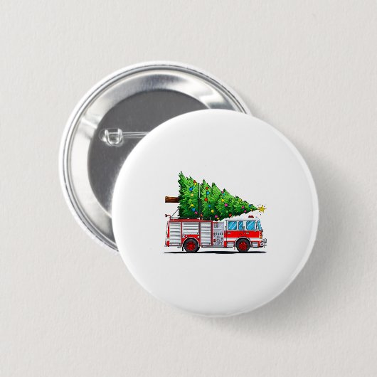 Fire Truck Christmas Tree Xmas Lights Firefighter  Ronde Button 5,7 Cm (Voorkant /achterkant)