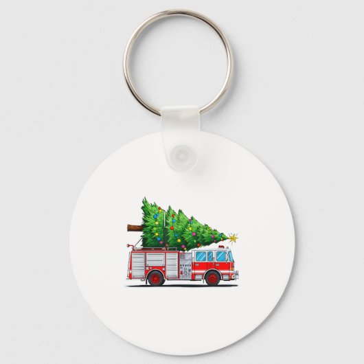Fire Truck Christmas Tree Xmas Lights Firefighter  Sleutelhanger (Voorkant)