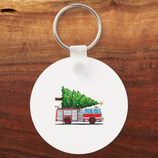Fire Truck Christmas Tree Xmas Lights Firefighter  Sleutelhanger (Voorkant)