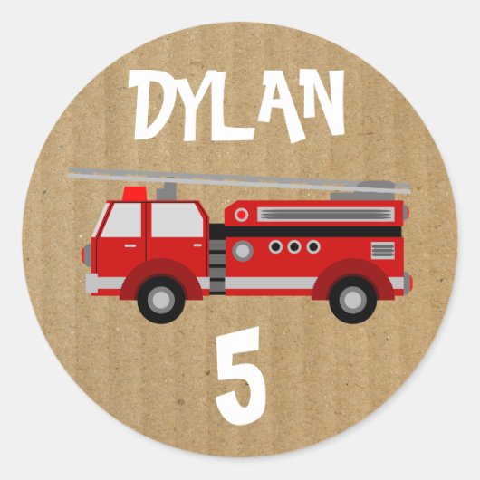 Fire truck Craft Papier Kaart Party Verjaardag Ronde Sticker (Voorkant)