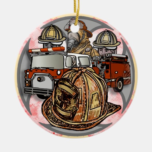 Fire Truck Cross brandweerman ornament (Voorkant)