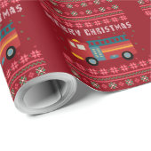 Fire Truck Engine Ugly kerstSweater Cadeaupapier (Rol Hoek)