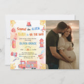 Fire Truck Fire Engine Baby shower Party Foto Kaart (Voorkant)