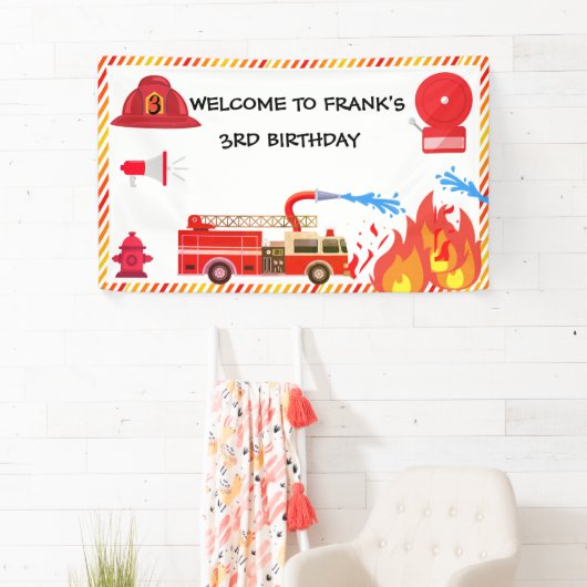 Fire Truck Fire Engine Verjaardagsfeestje Welkom Spandoek (Insitu)