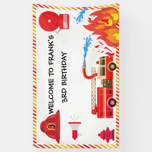 Fire Truck Fire Engine Verjaardagsfeestje Welkom Spandoek (Verticaal)