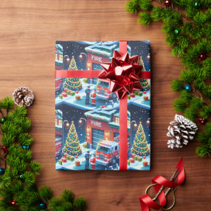 Fire Truck Fire Man en Santa Christmas Cadeaupapier