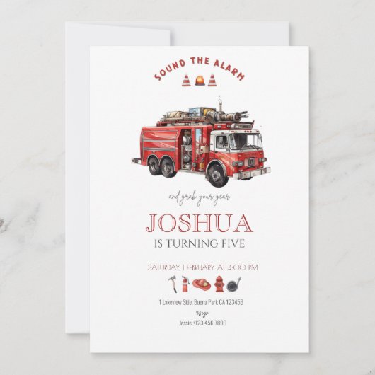 Fire Truck Fire Man Uitnodiging minimalistisch (Voorkant)