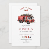 Fire Truck Fire Man Uitnodiging minimalistisch (Voorkant / Achterkant)