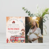 Fire Truck Firefighter Baby shower Party Foto Kaart (Staand voorkant)