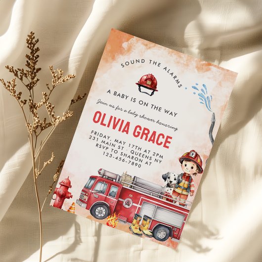 Fire Truck Firefighter Baby shower Party Kaart