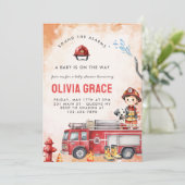 Fire Truck Firefighter Baby shower Party Kaart (Staand voorkant)