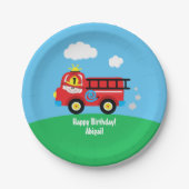 Fire Truck Firefighter Happy Birthday Papieren Bordje (Voorkant)