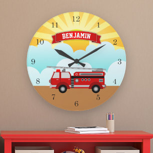Fire Truck Firefighter Persoonlijke naam Kinder Ro Grote Klok