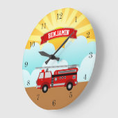 Fire Truck Firefighter Persoonlijke naam Kinder Ro Grote Klok (Hoek)