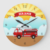 Fire Truck Firefighter Persoonlijke naam Kinder Ro Grote Klok (Voorkant)