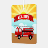 Fire Truck Firefighter Persoonlijke naam Kinder Ro Metalen Ornament (Voorkant links)