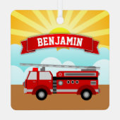 Fire Truck Firefighter Persoonlijke naam Kinder Ro Metalen Ornament (Achterkant)