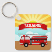 Fire Truck Firefighter Persoonlijke naam Kinder Ro Sleutelhanger (Voorkant)