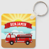 Fire Truck Firefighter Persoonlijke naam Kinder Ro Sleutelhanger (Achterkant)