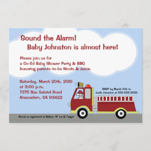 Fire Truck FIremen 5x7 Baby shower Uitnodiging
