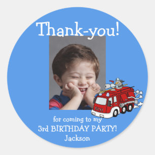 Fire Truck Foto bedankt Birthday Sticker, jongen Ronde Sticker