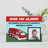 Fire Truck Foto Verjaardagsfeestuitnodigingen Kaart (Staand voorkant)